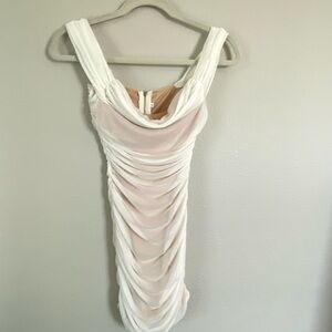 Chic White Ruched Mini Dress